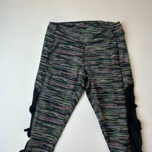 Take A Walk Leggings Womens Medium Black Striped Mesh Side Yoga Pants Athletic